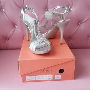 Silver heels w/crystal accents